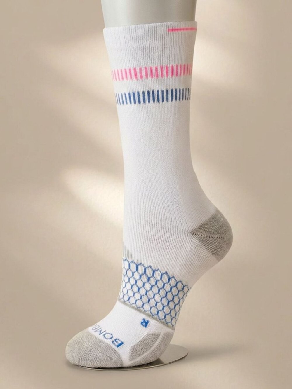Size L - Bombas Calf Socks White Striped Compression Socks